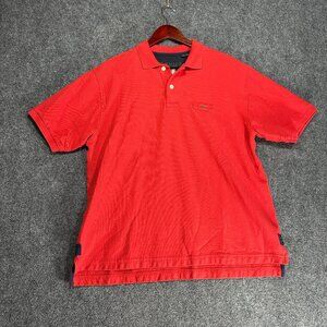 Orvis Polo Shirt Mens Large Red Orange Cotton Short Sleeve Split Hem Logo